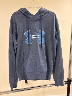 Under Armour Men's Heather Navy Hoodie with Light Blue Logo